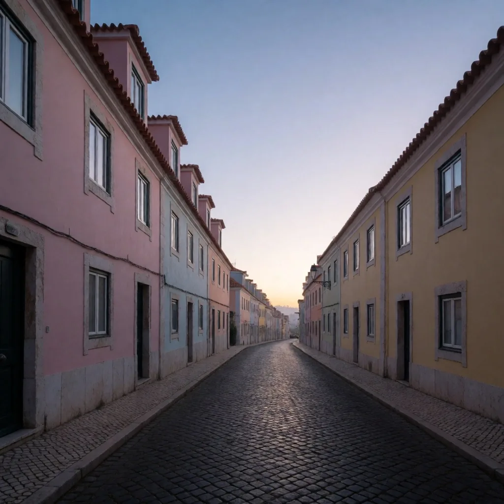Calle residencial en Lisboa al amanecer