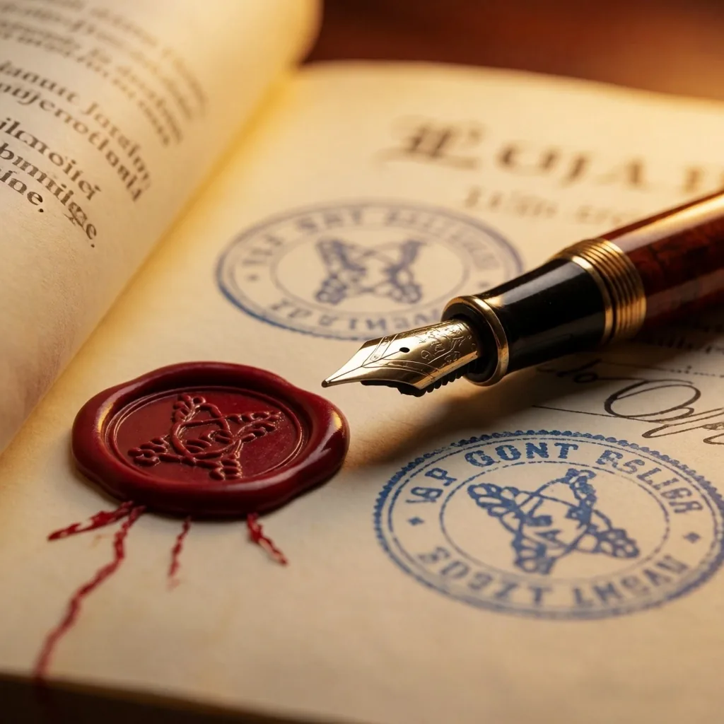 Documento legal con sello oficial sobre escritorio