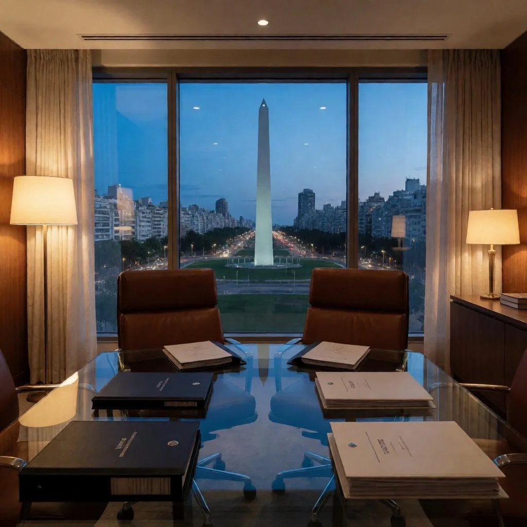 Sala de reuniones de consultoría con vista a la ciudad de Buenos Aires