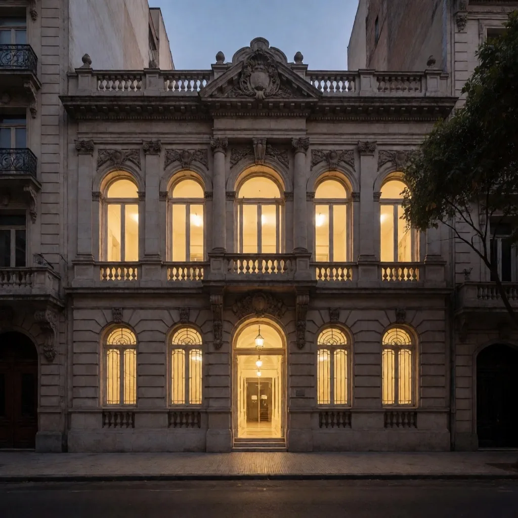 Edificio consulado español al anochecer