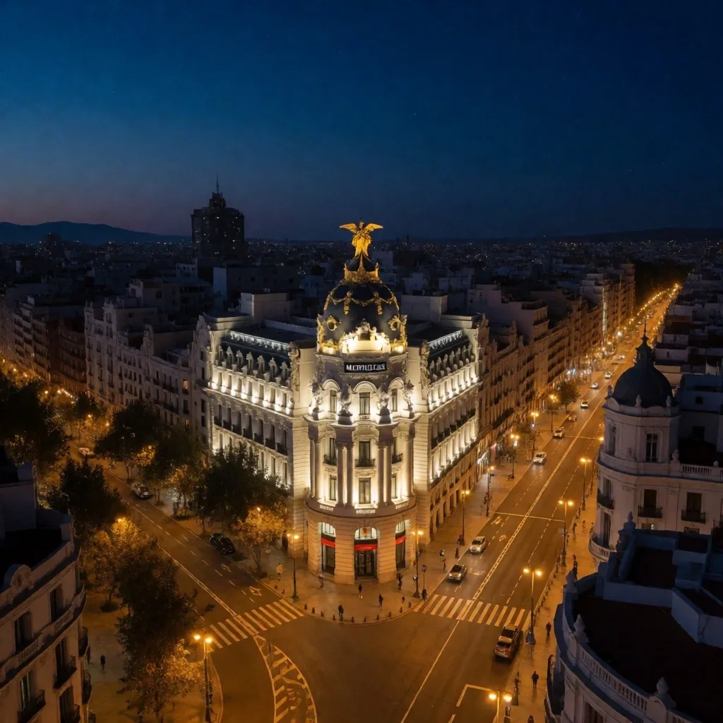 Vista aérea de Madrid al anochecer